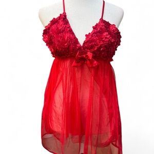 Chic Red Floral Lace Chemise